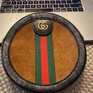 GUCCI Patent Suede Web Mini Ophidia Round Shoulder